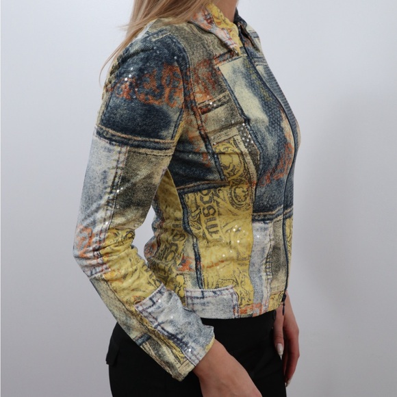 Joseph Ribkoff Multicolor Patchwork Jean Jacket - Picture 3 of 8